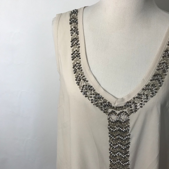 a.n.a Tops - A.n.a. Cream beaded rhinestone tank top